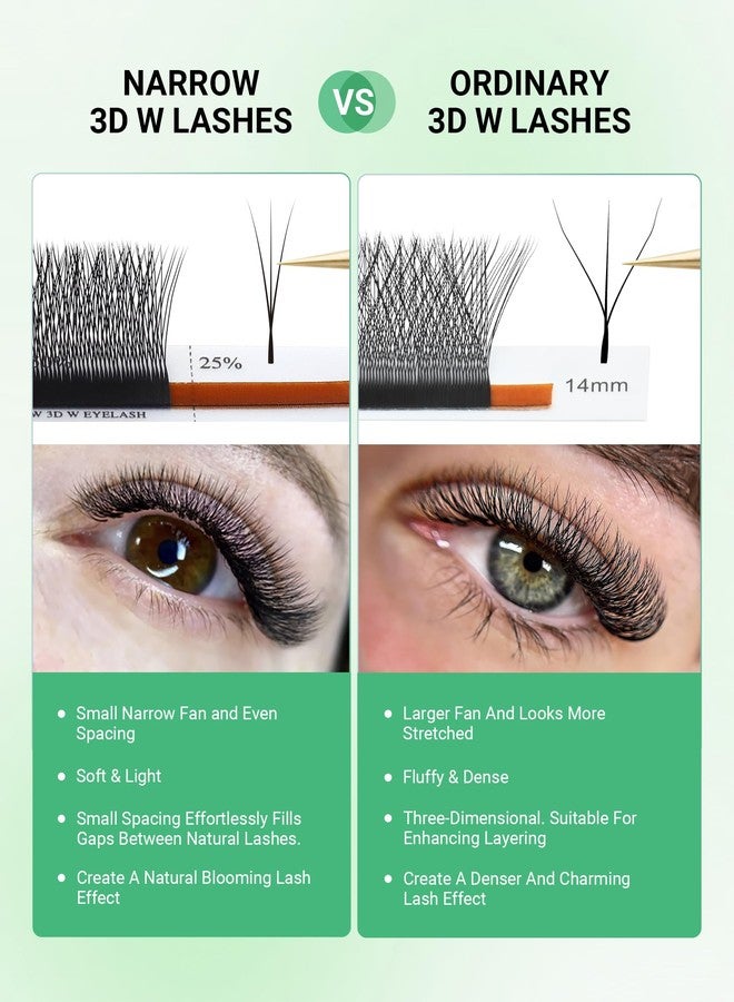 NAGARAKU Narrow 3D W Eyelash Extension, Small Spacing 3D Clover Lash Supplies Natural Soft Premade Fans PBT Cluster W Shape Lash Easy Fanning yy False Lashes Makeup Solon Matte Black - 0.07D 8-15 Mix - Image 3